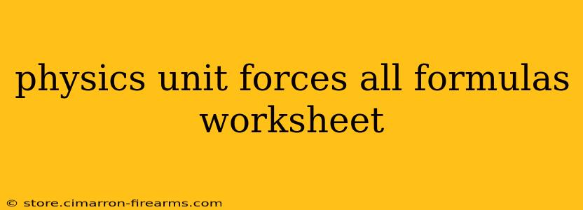 physics unit forces all formulas worksheet